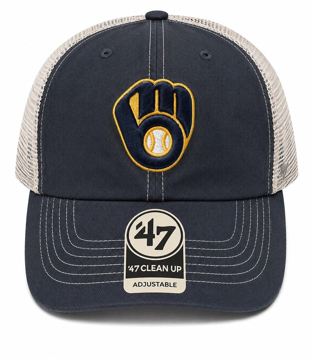 ’47 Brand Milwaukee Brewers Clean Up Trucker Hat Adjustable Navy Gray